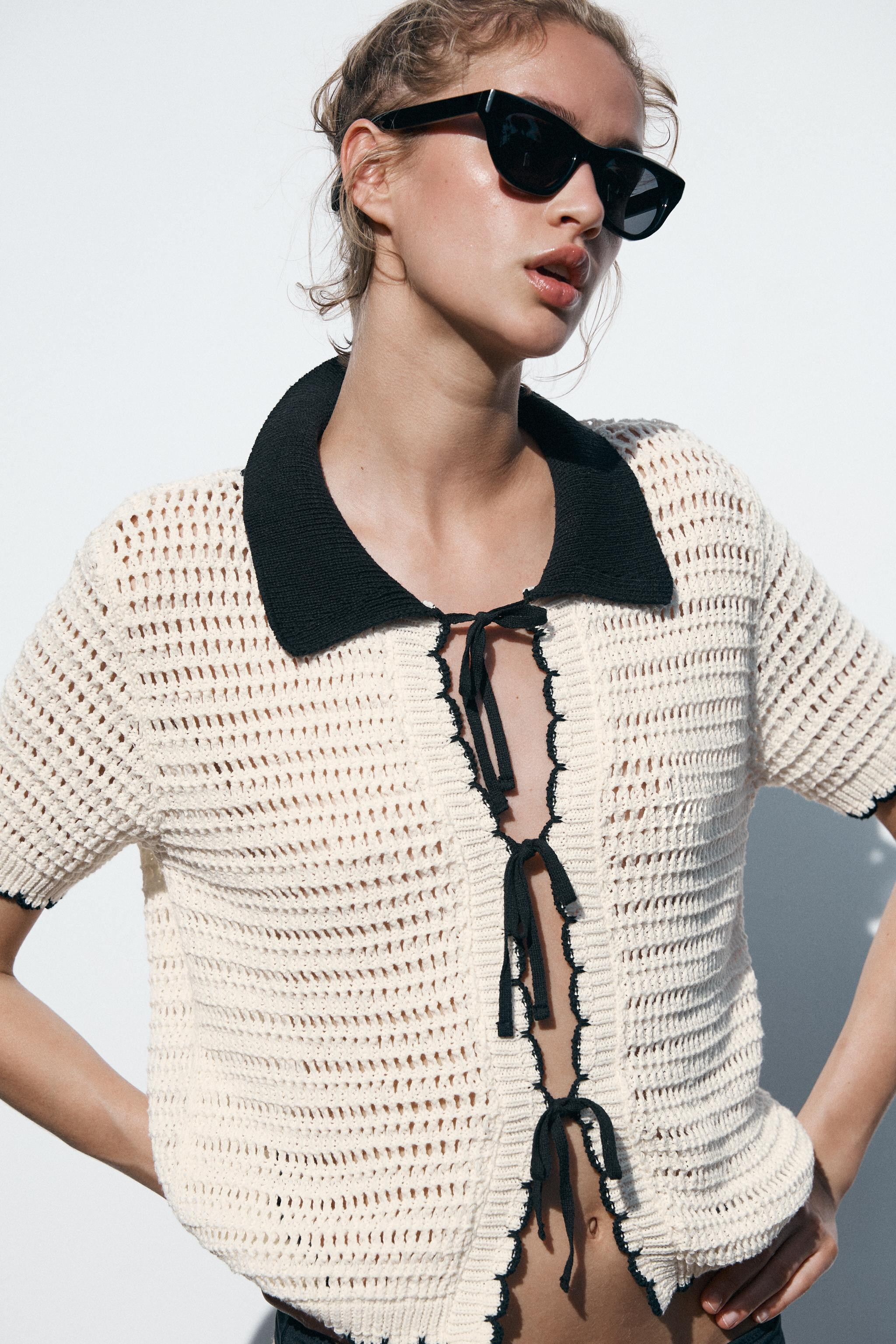 CROCHET POLO COLLAR TOP | Zara US