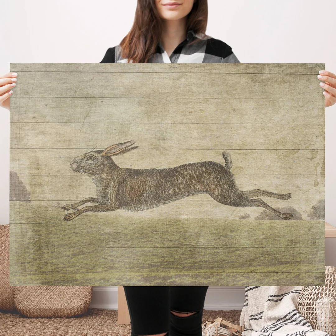 Vintage Leaping Bunny Canvas Flat Vintage Spring Decor - Etsy | Etsy (US)