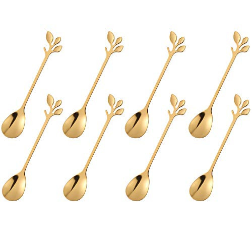 dcieiosul Gold Plated Stainless Steel Mini Coffee Espresso Spoon, Tableware Flatware Dessert Teaspoons Small Soup Spoons Set of 8, 4.9 inch Specialty Demitasse Stirring Spoons (Gold spoons) | Amazon (US)