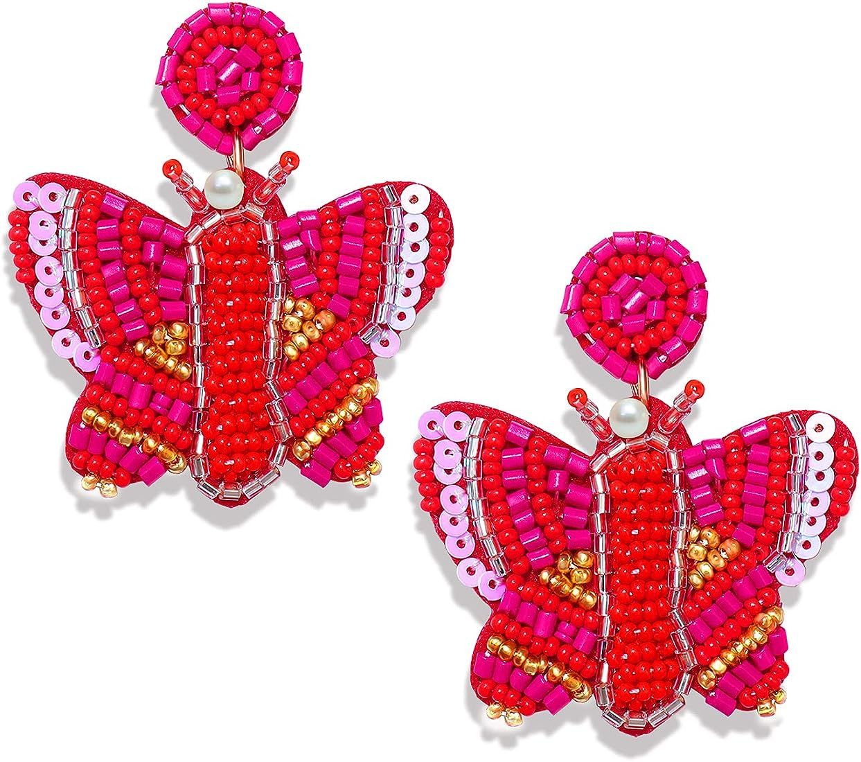Butterfly Earrings Boho Cute Beaded Butterfly Drop Dangle Earrings for Women Handmade Statement C... | Amazon (US)