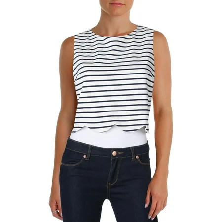 Aqua Womens Scalloped Stripped Crop Top | Walmart (US)