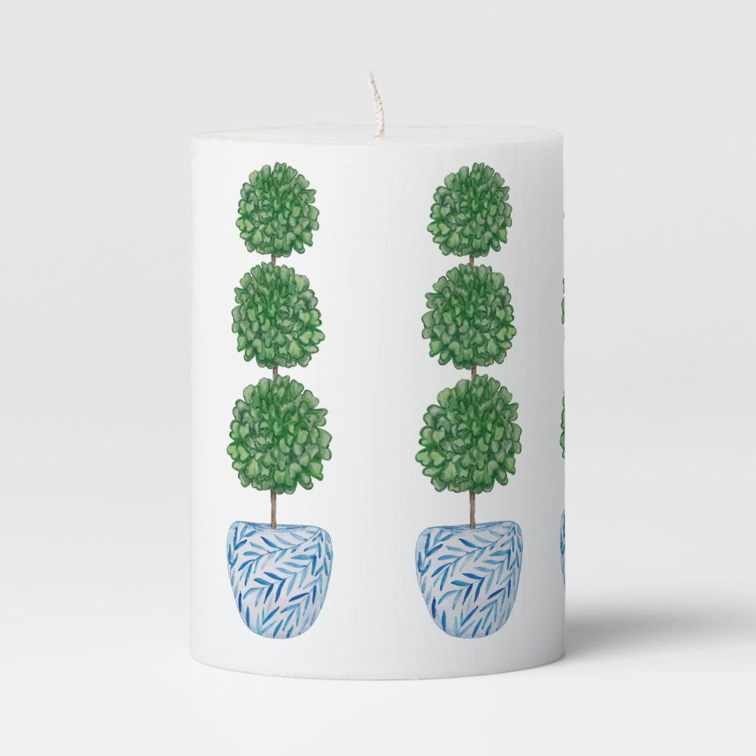 Blue watercolor vase preppy topiary  pillar candle | Zazzle | Zazzle