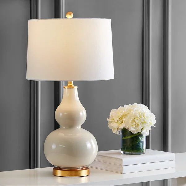 SAFAVIEH Lighting 29-inch Karlen Gourd Table Lamp (Set of 2) - 15x15x28.5 - Cream/Gold Leaf | Bed Bath & Beyond