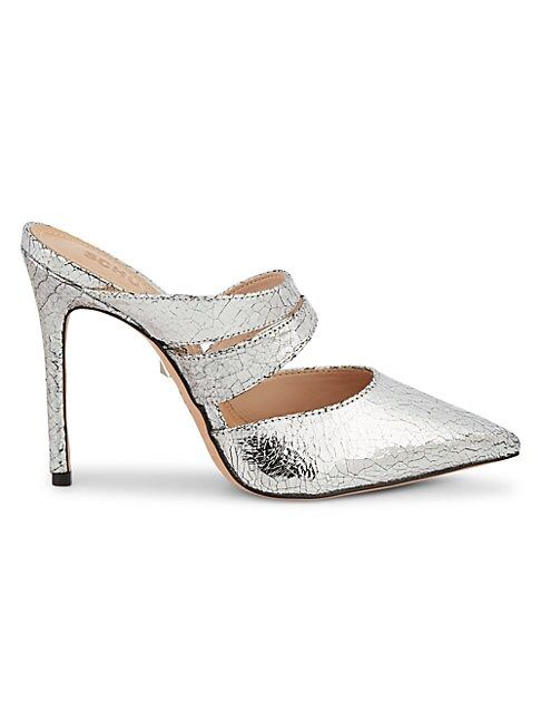 Kaela Cracked Metallic-Leather Stiletto Mules | Saks Fifth Avenue OFF 5TH (Pmt risk)