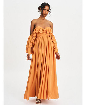 Miss Circle Women's Kaela Brickwork Off Shoulder Chiffon Maxi Dress - Macy's | Macy's