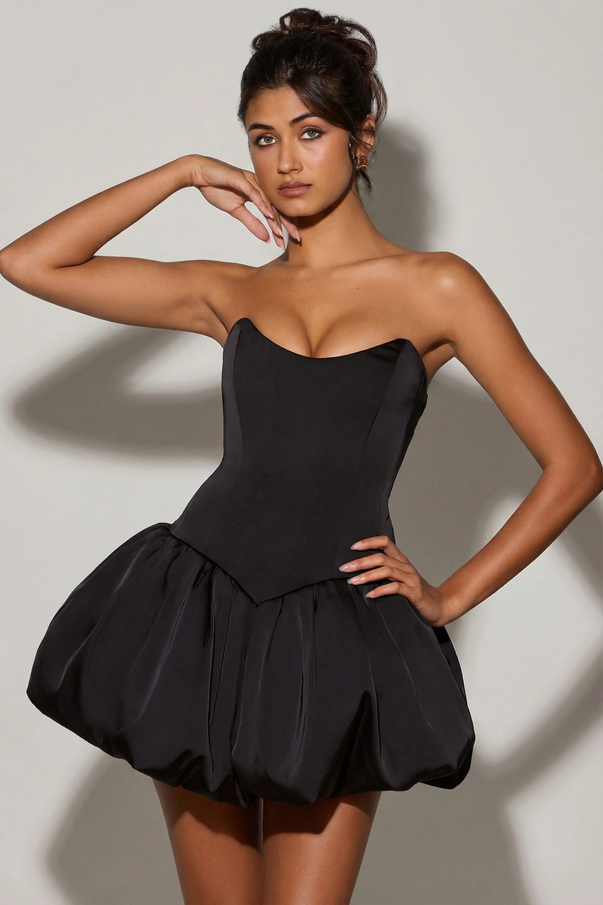 Lace-Up Bubble Hem Corset Micro Mini Dress in Black | Oh Polly