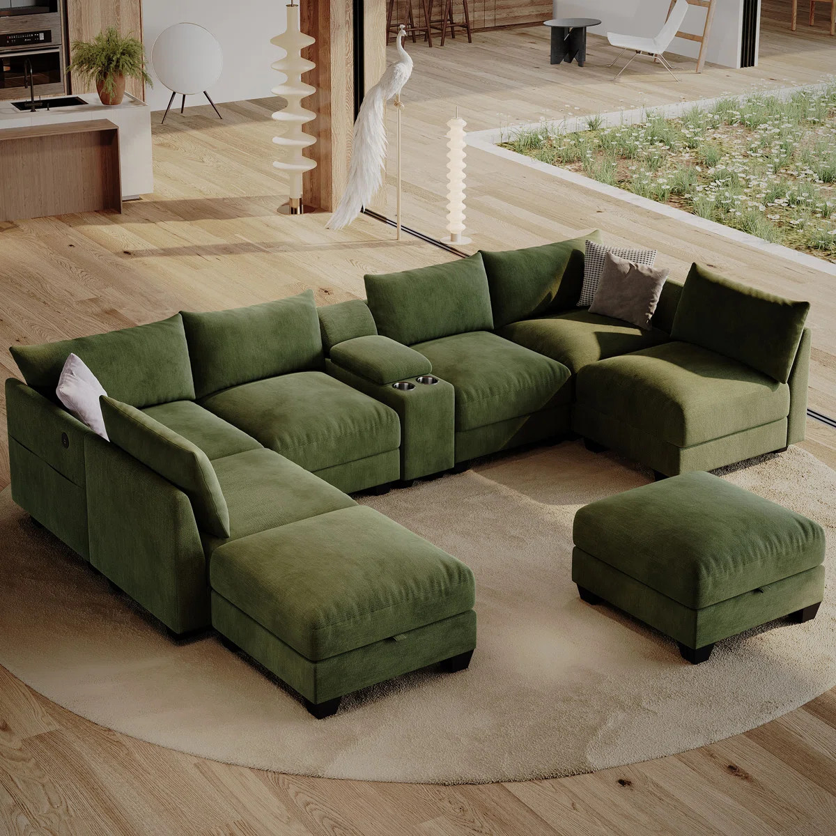 Amold 136.2'' U-Shaped Sectional Sofa, 8-Seater Modular Couch, Comfy Living Room Cloud Sofa With ... | Wayfair North America