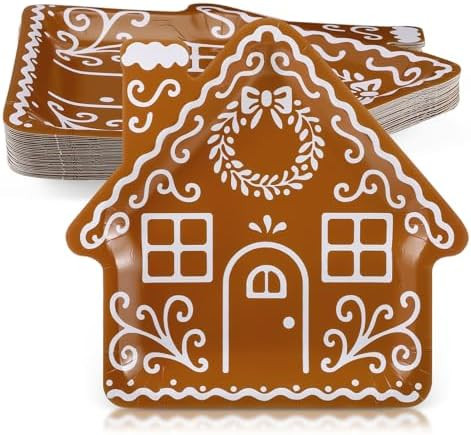 Meanplan 30 Pcs Christmas Gingerbread House Plates Gingerbread House Shaped Disposable Paper Plat... | Amazon (US)