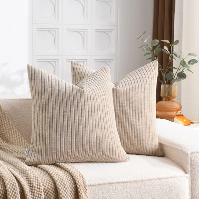 Soft Chenille Stripes Solid Cushion Cover Cozy Neutral Farmhouse Pillow Covers | Wayfair North America
