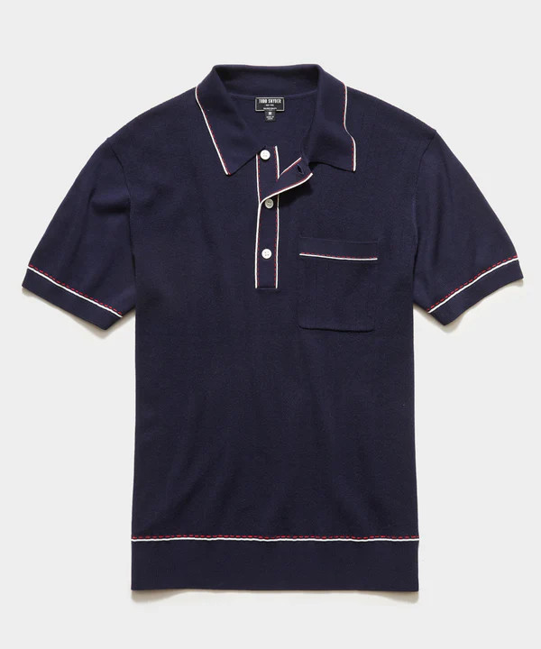 Italian Cotton Silk Tipped Riviera Sweater Polo in Navy | Todd Snyder