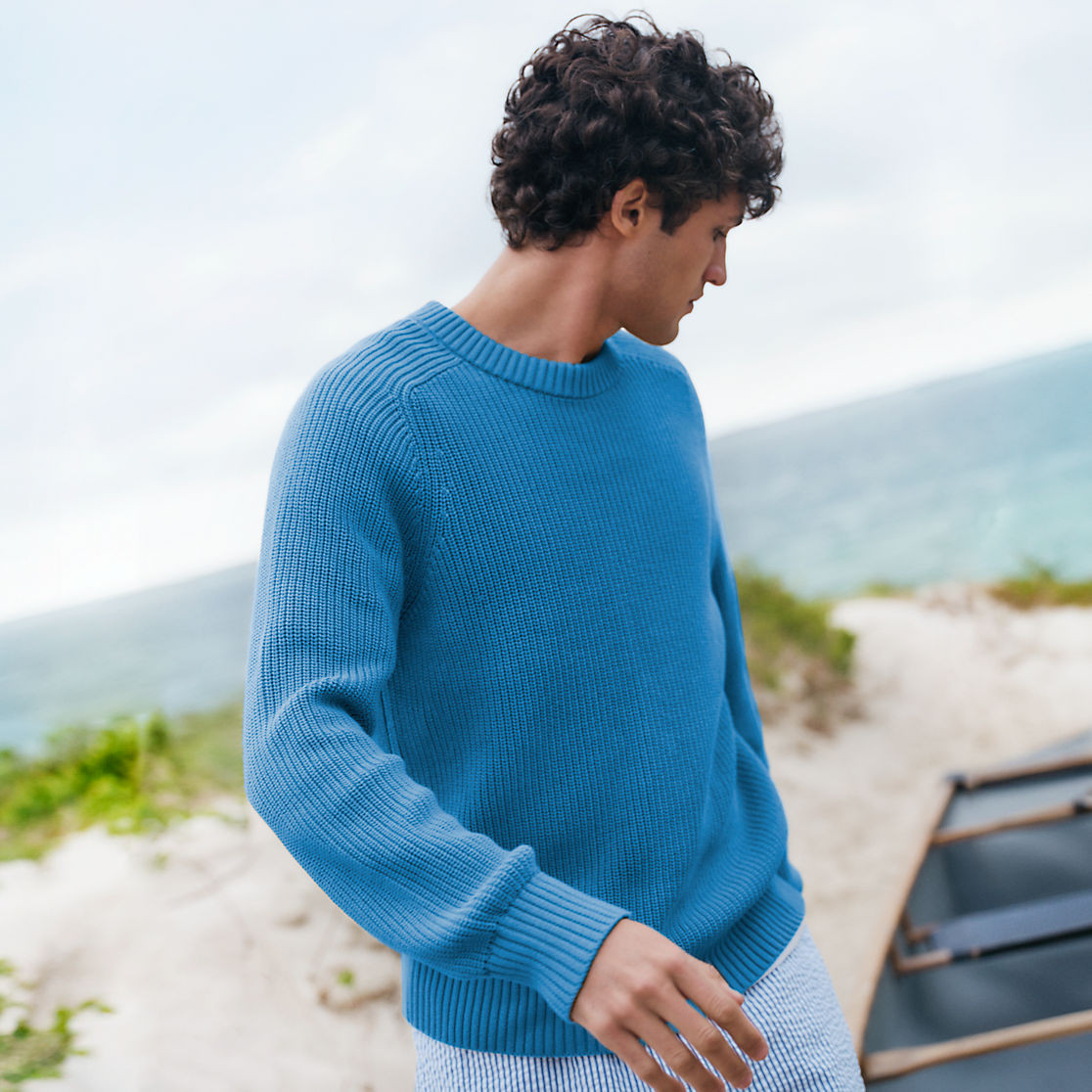 Men's Cotton Drifter Saddle Crewneck Shaker Sweater | Lands' End (US)