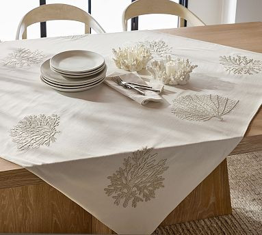 Coral Shimmer Embroidered Cotton Table Throw | Pottery Barn (US)