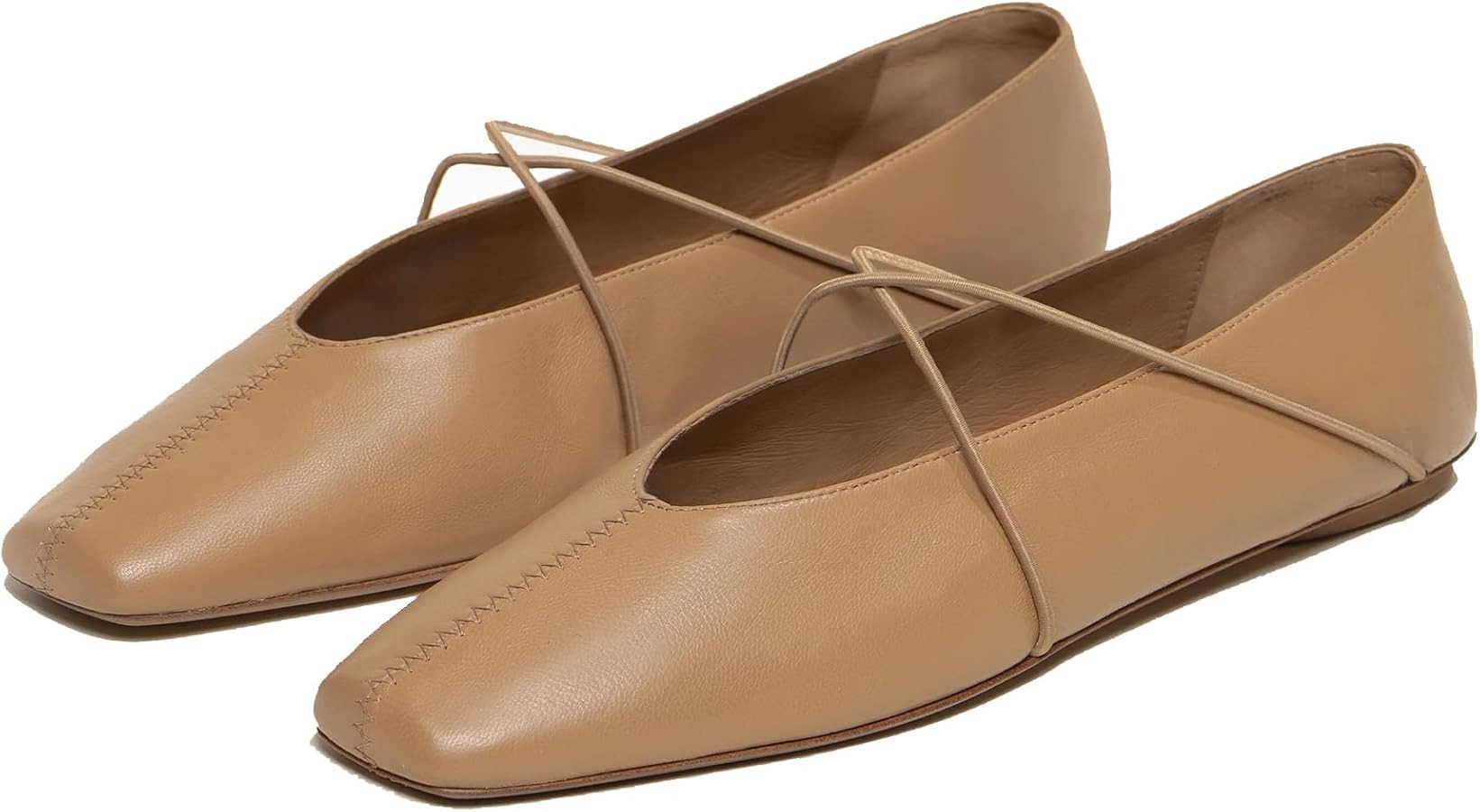 Square Toe Ballet Flats for Women Criss-Cross Straps Mary Jane Flat Shoes Comfortable Slip On Lea... | Amazon (US)