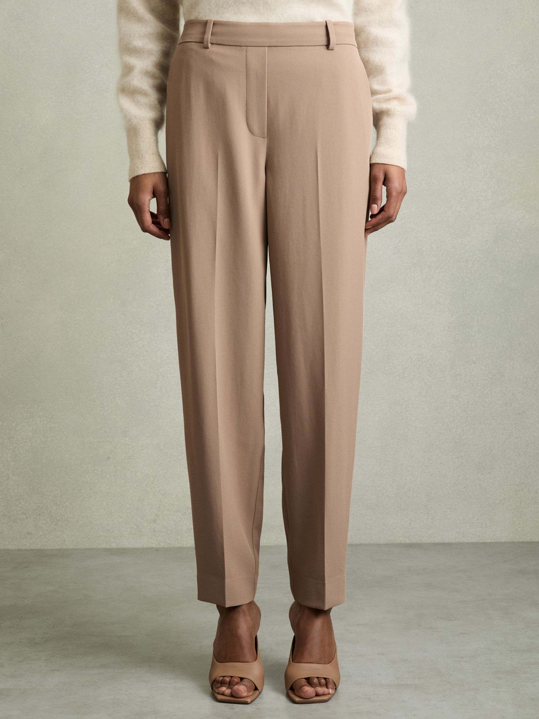 Reiss Tapered Elasticated-Waist Trousers in Mink Neutral - REISS | Reiss UK