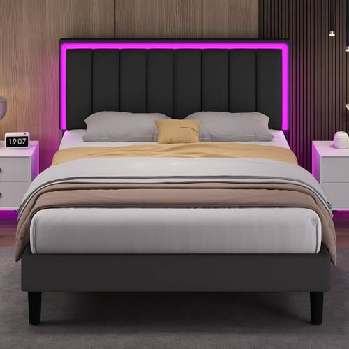 IMMERSTABLE Full Bed Frame, Bed Frame Full with LED Lights, Upholstered Full Size Bed Frame with Headboard, Heavy Duty Wood and Metal Slats Support, Noise-Free, No Box Spring Needed, Easy Assembly | Amazon (US)