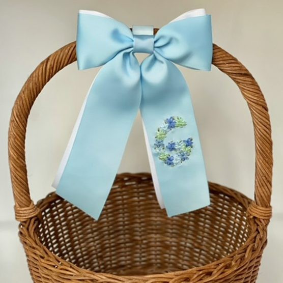 Winn and William Blue Floral Initial Easter Basket Bow | The Tot