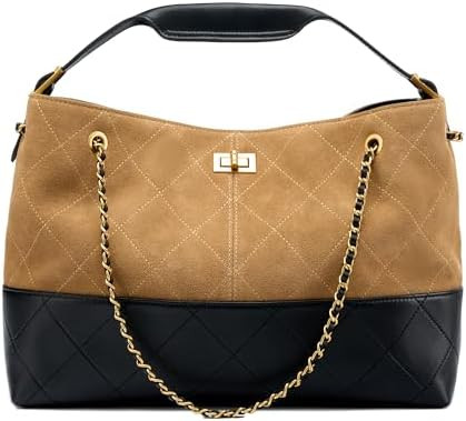 Soft Genuine Leather Lambskin Suede Quilted Bag,Carryall Top Handle Gold Chain Shoulder Shopping ... | Amazon (US)