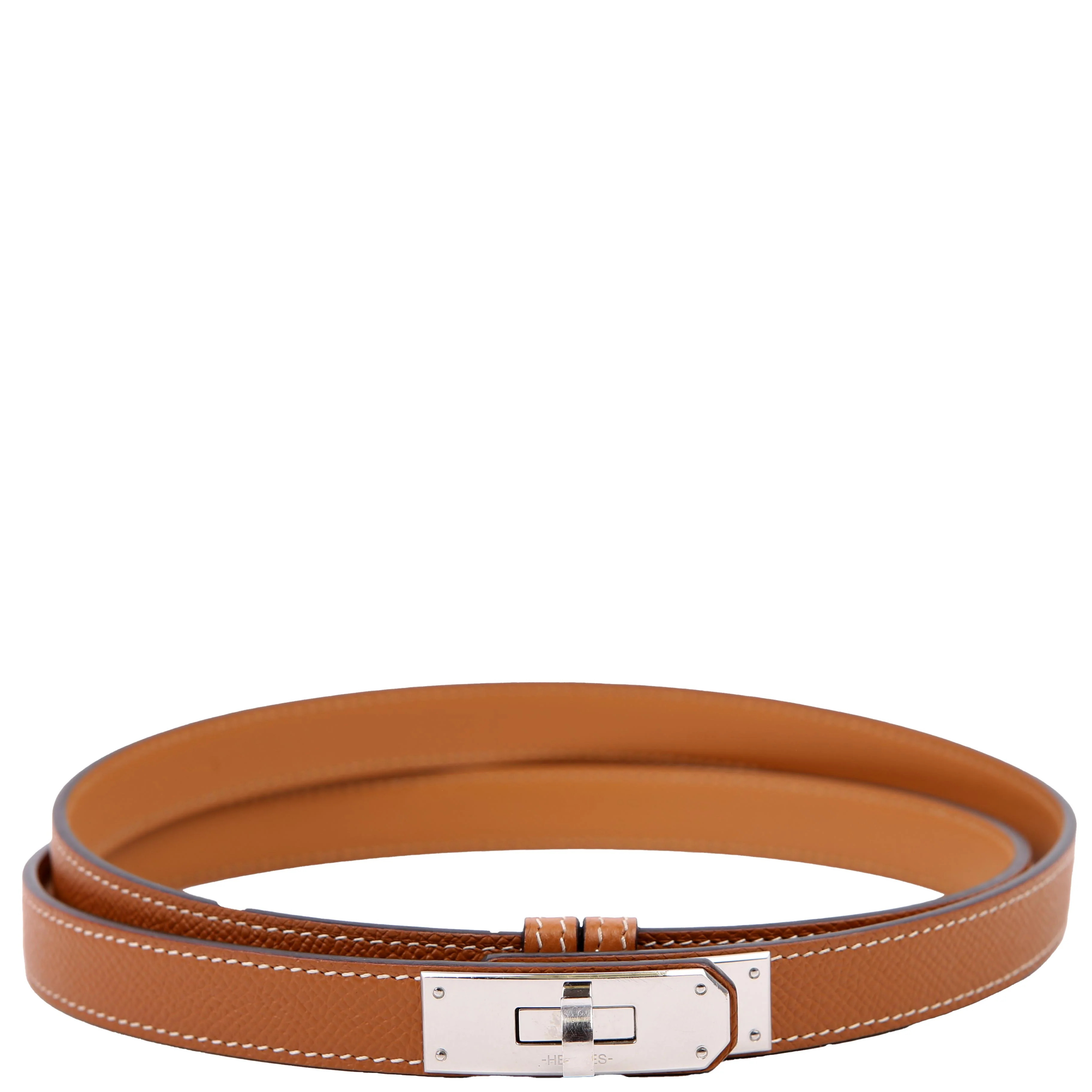 Kelly 18 Epsom Adjustable Belt Brown/Silver | Keeks Designer Handbags