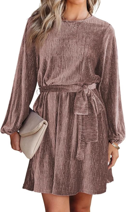 Happy Sailed Women's Velvet Dress Fall Fashion Lantern Sleeve High Waist A-Line Skater Cocktail P... | Amazon (US)