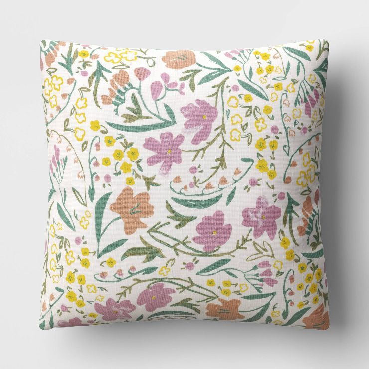 Quilted Floral Easter Square Throw Pillow Ivory - Threshold™ | Target