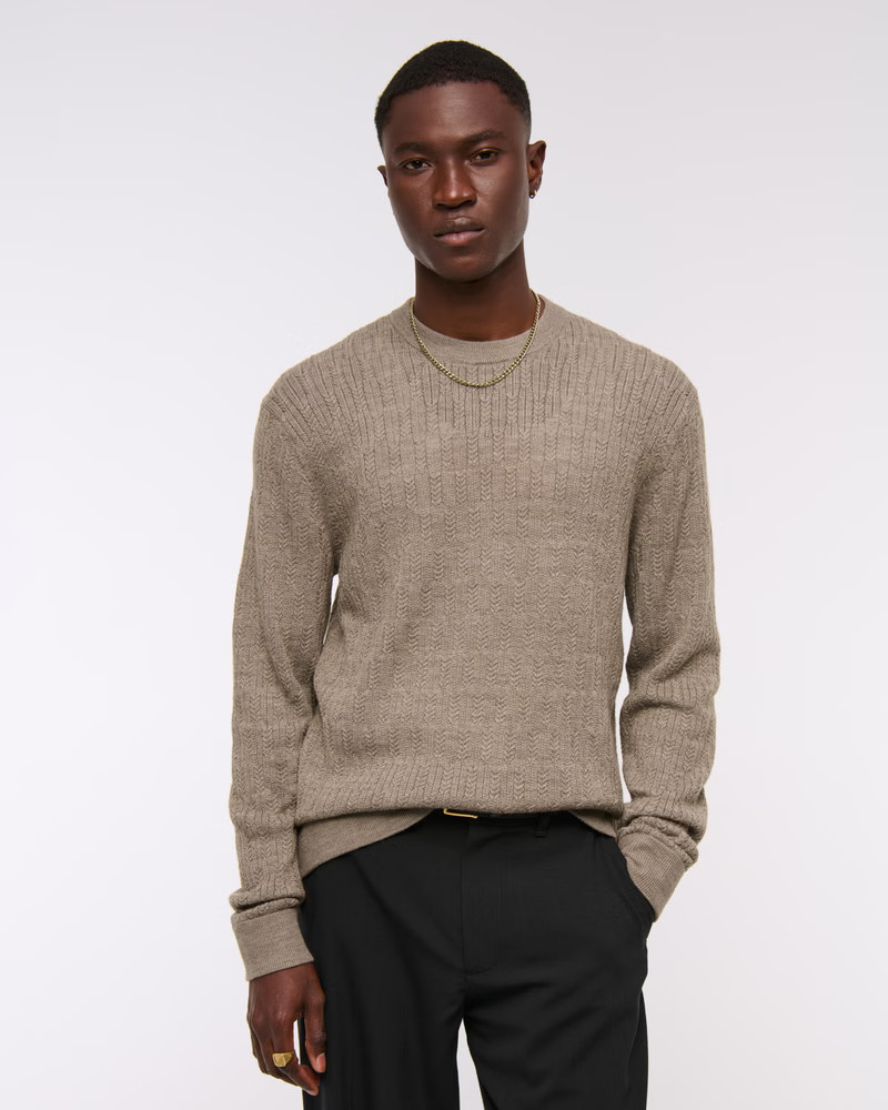 Men's Merino Wool-Blend Cable Crew Sweater | Men's Clearance | Abercrombie.com | Abercrombie & Fitch (US)