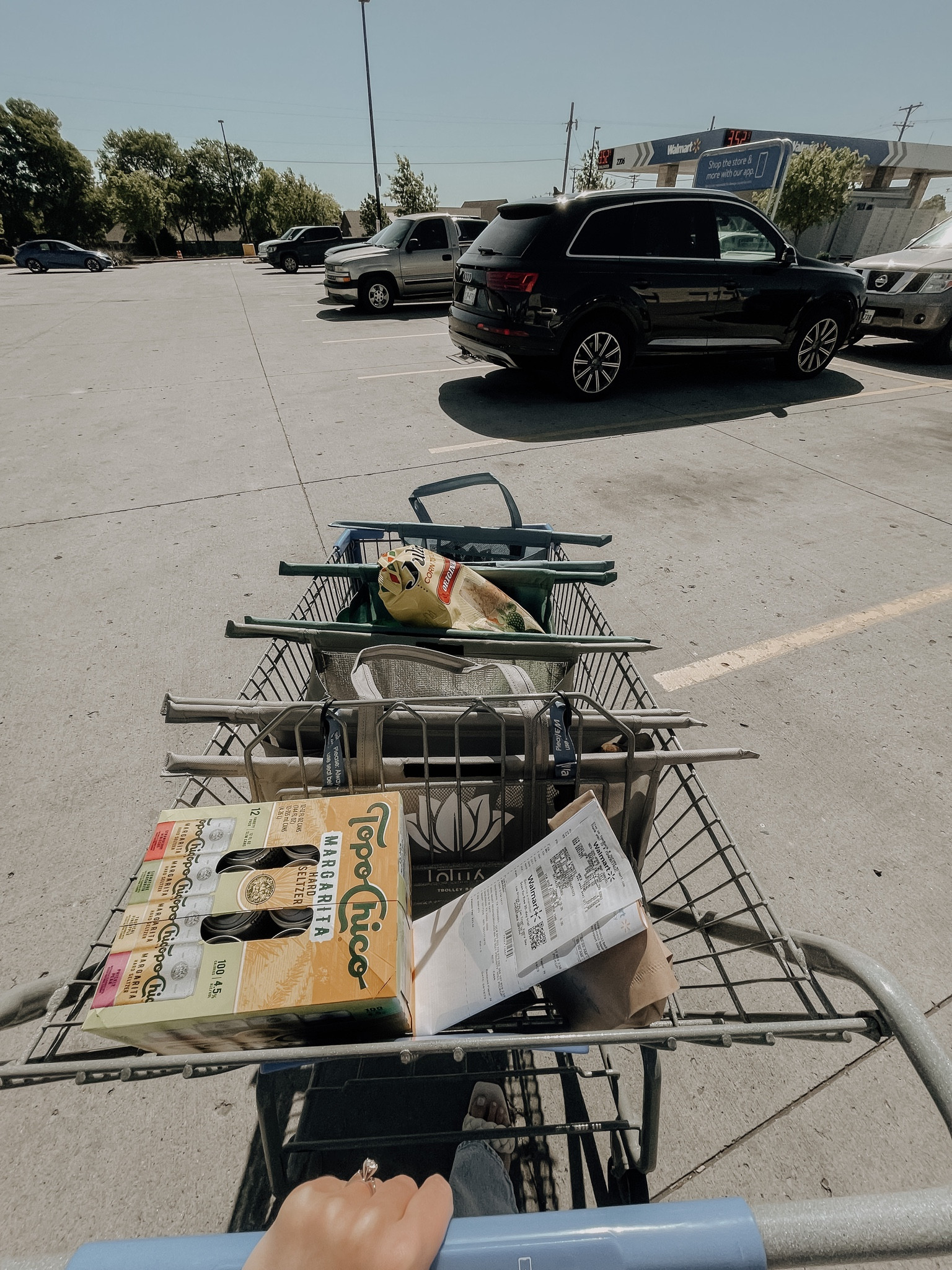 Am I extra? Yeah maybe, but these let you shop, while you scan & go, while you pack your groceries all at once! Even has pockets for bottled drinks, an insulated bag, and folds up together for storage - shopping hack unlocked 🔓