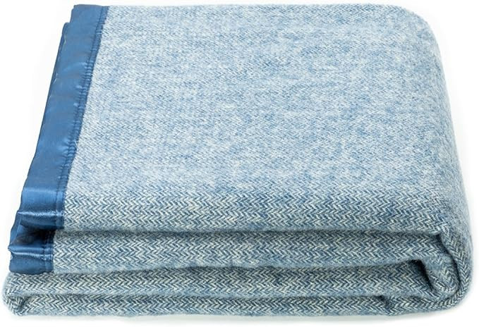 spencer & whitney Bed Throws Blankets Wool Blanket Blue Herringbone Throw Blanket Large Wool Blan... | Amazon (US)