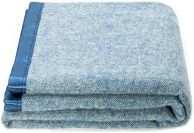 spencer & whitney Bed Throws Blankets Wool Blanket Blue Herringbone Throw Blanket Large Wool Blan... | Amazon (US)