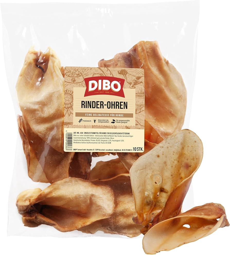 DIBO Rinderohren, 10er-Beutel, der kleine Naturkau-Snack oder Leckerli f\u00fcr Zwischendurch, Hu... | Amazon (DE)