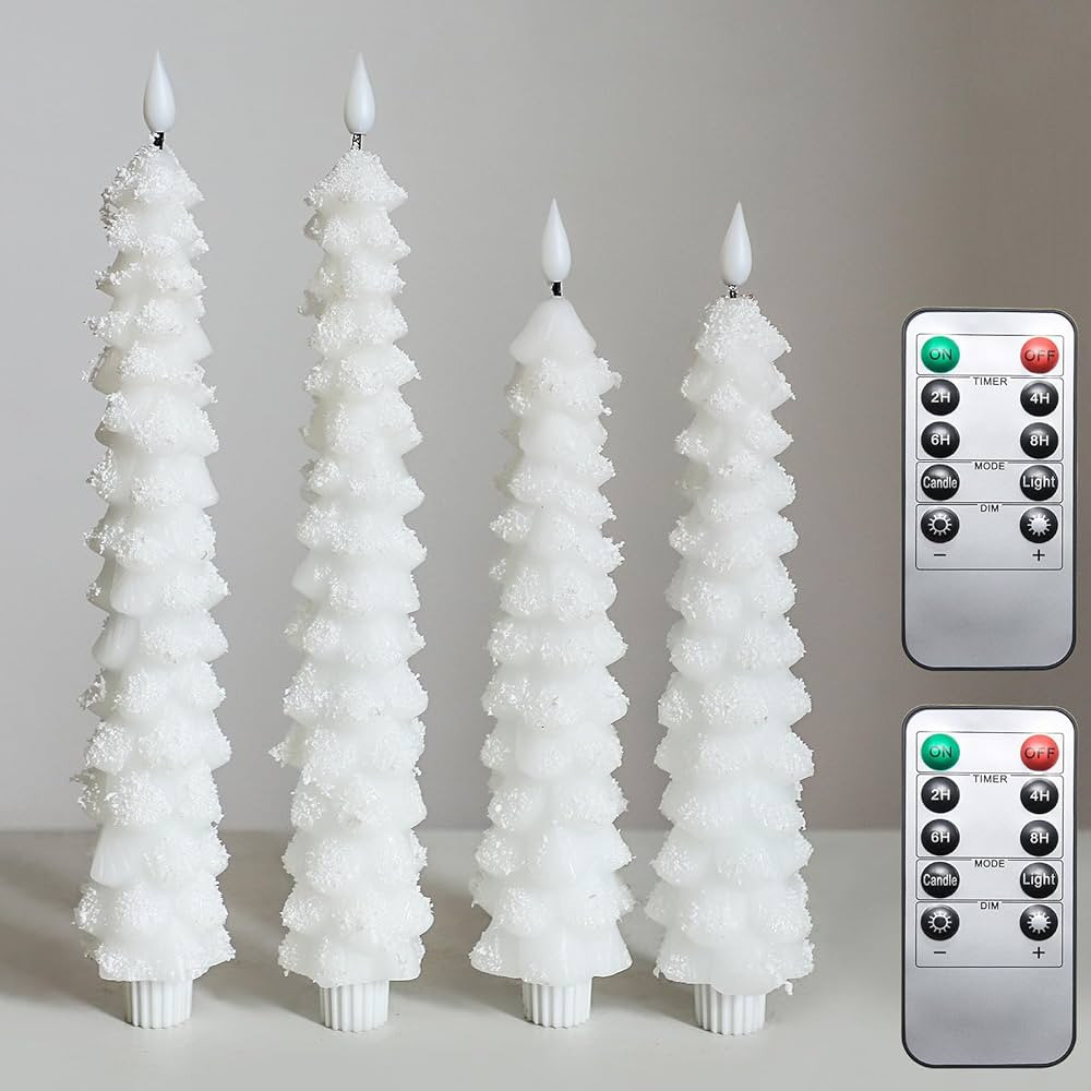 Juego de 4 velas LED sin llama para árbol de Navidad, velas cónicas que funcionan con pilas, ca... | Amazon (US)