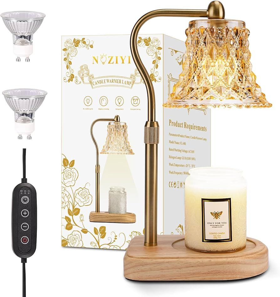 Candle Warmer Lamp with Timer, Candle Warmer Light with 2 Bulbs, 2/4/8H Timer Adjustable Height C... | Amazon (US)