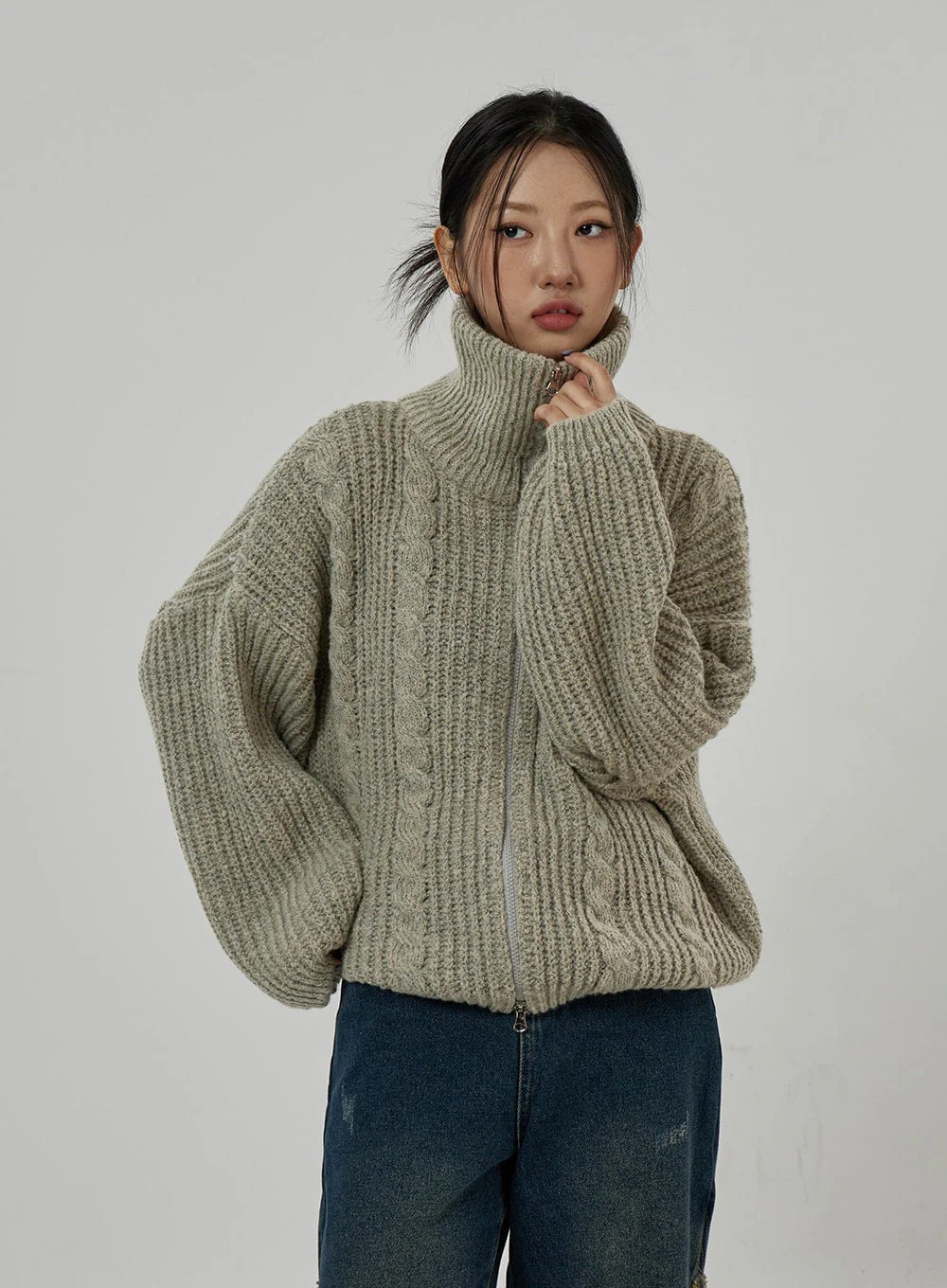 Twist Pattern Two Way Zipper Knit Cardigan CD20 | Lewkin