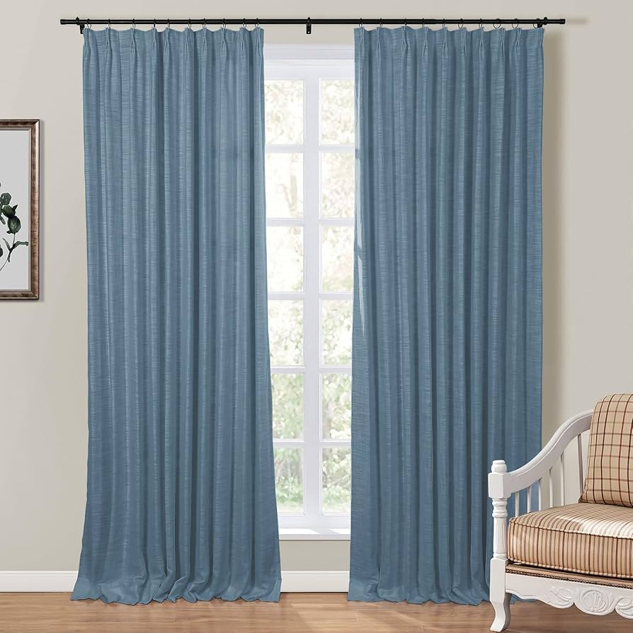 TWOPAGES Midnight Blue Pinch Pleated Drape Linen Light Filtering Room Darkening Curtain for Bedro... | Amazon (US)