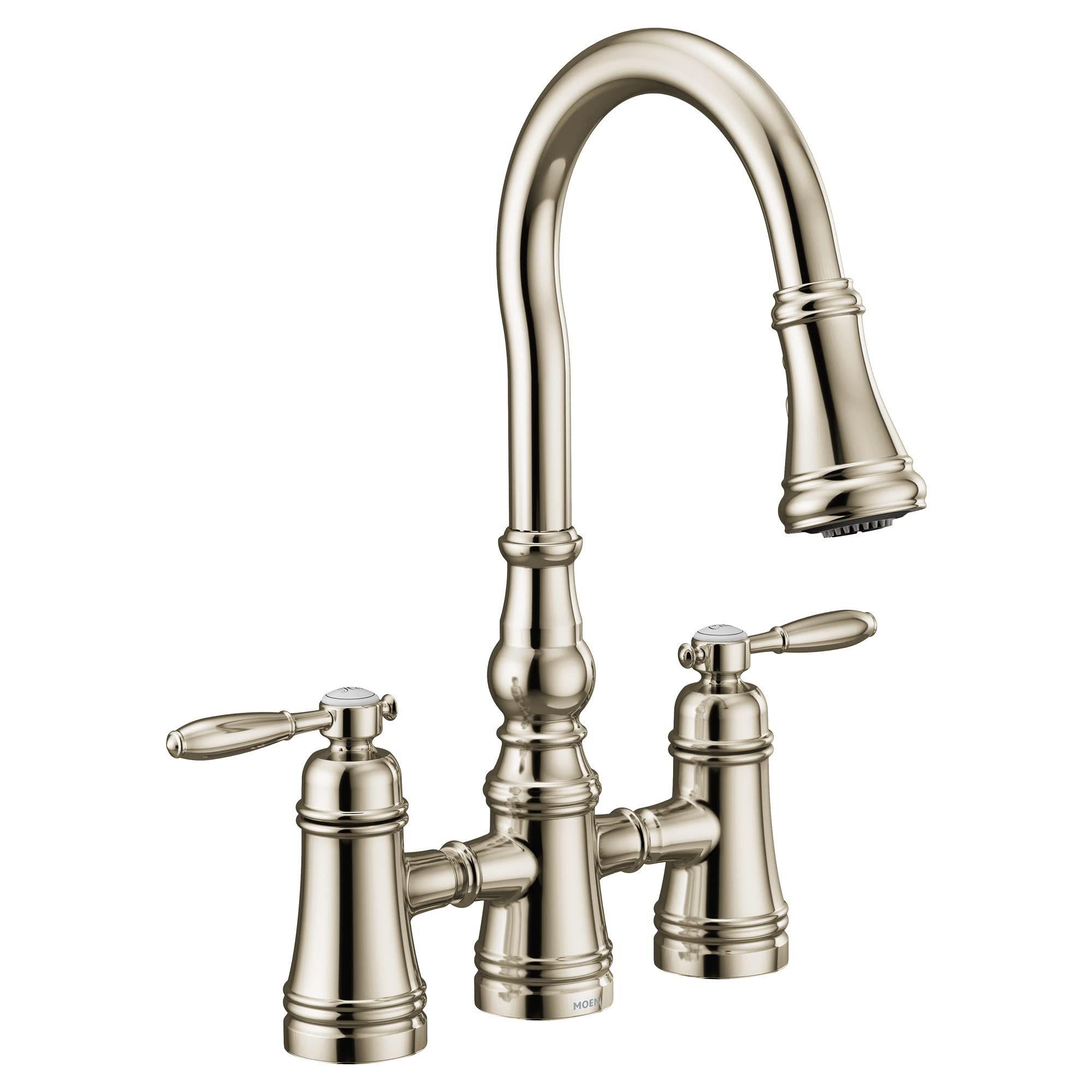 Moen S73204NL Weymouth Two Handle Pulldown Bridge Kitchen Faucet, Polished Nickel | Amazon (US)