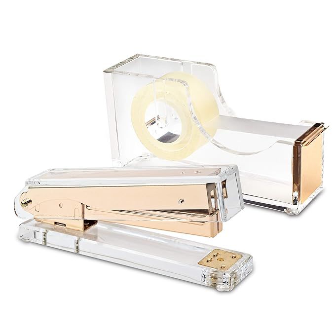 Set of Stapler and Tape: Desk Swag Acrylic Gold Stapler and Tape Dispenser Set Modern High End Lu... | Amazon (US)