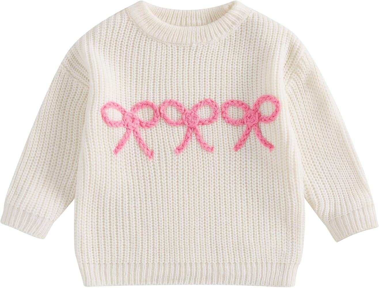 Infant Baby Girl Winter Clothes Embroidered Bow Knitted Sweater Long Sleeve Oversized Sweatshirt ... | Amazon (US)