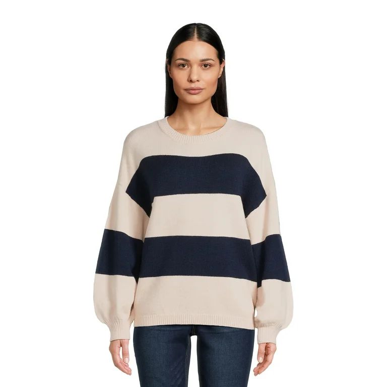 Dreamers By Debut Women's Striped Sweater with Long Puff Sleeves, Mid-Weight | Walmart (US)