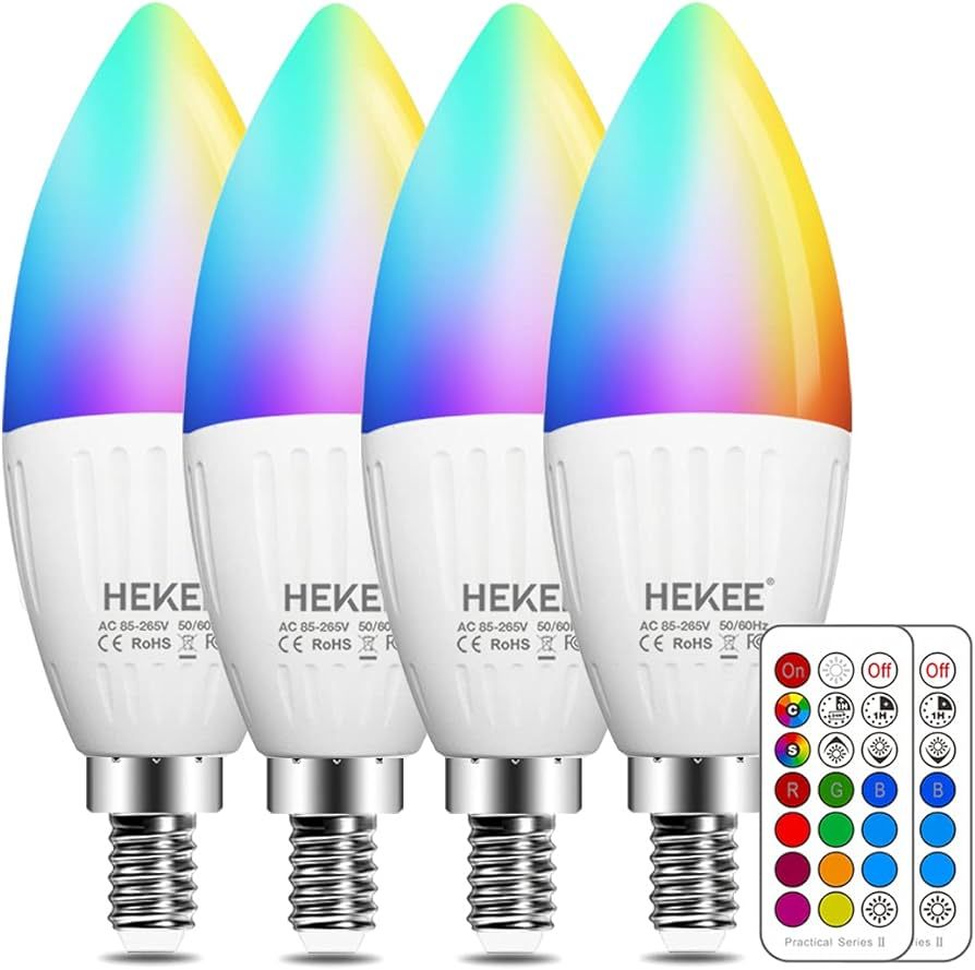 E12 LED Candelabra Light Bulbs, Color Changing Candle, B11 40W Incandescent Equivalent, 450 Lumen... | Amazon (US)