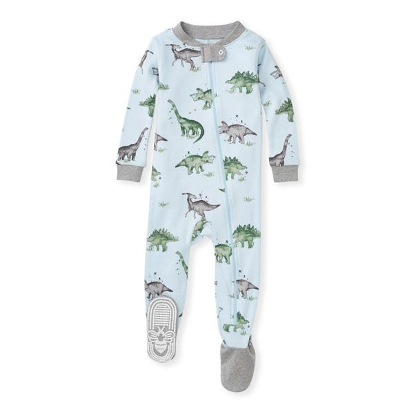 Happy Herbivores Organic Baby Zip Front Snug Fit Dinosaur Footed Pajamas | Burts Bees Baby
