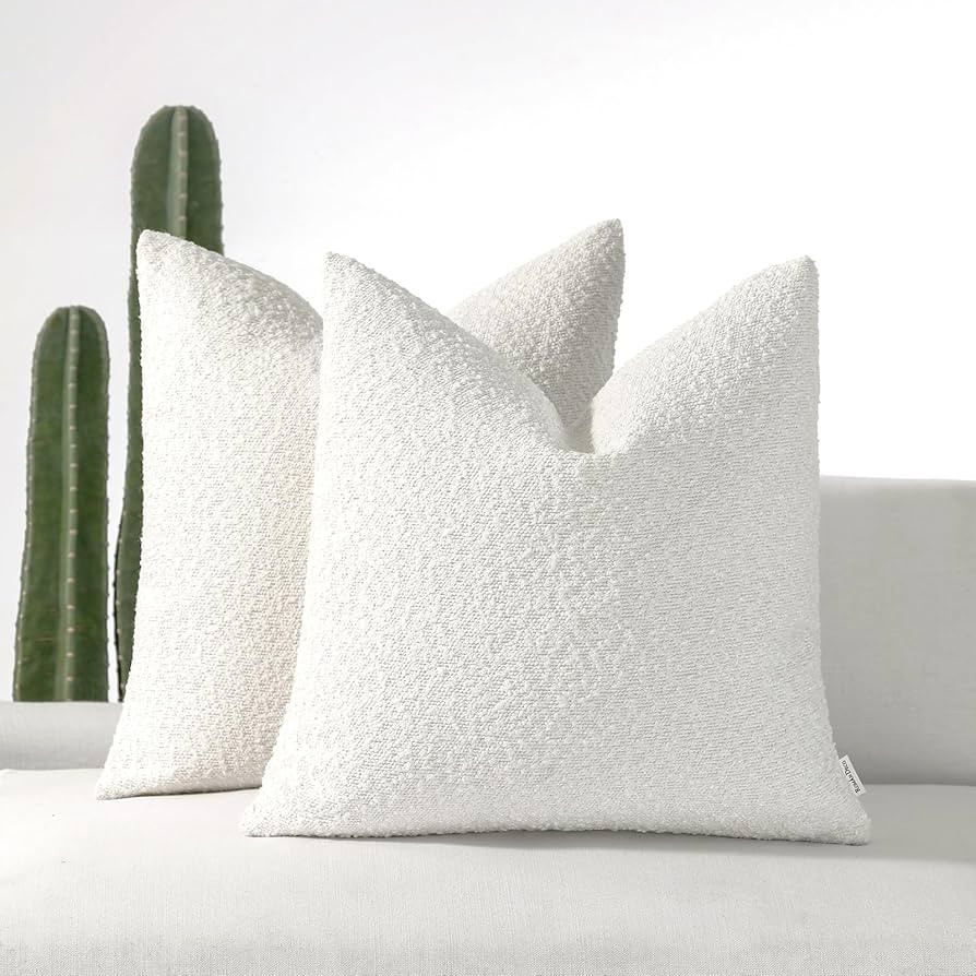 Boucle Decorative Throw Pillow Covers for Couch Set of 2, 20x20 inches, White | Amazon (US)