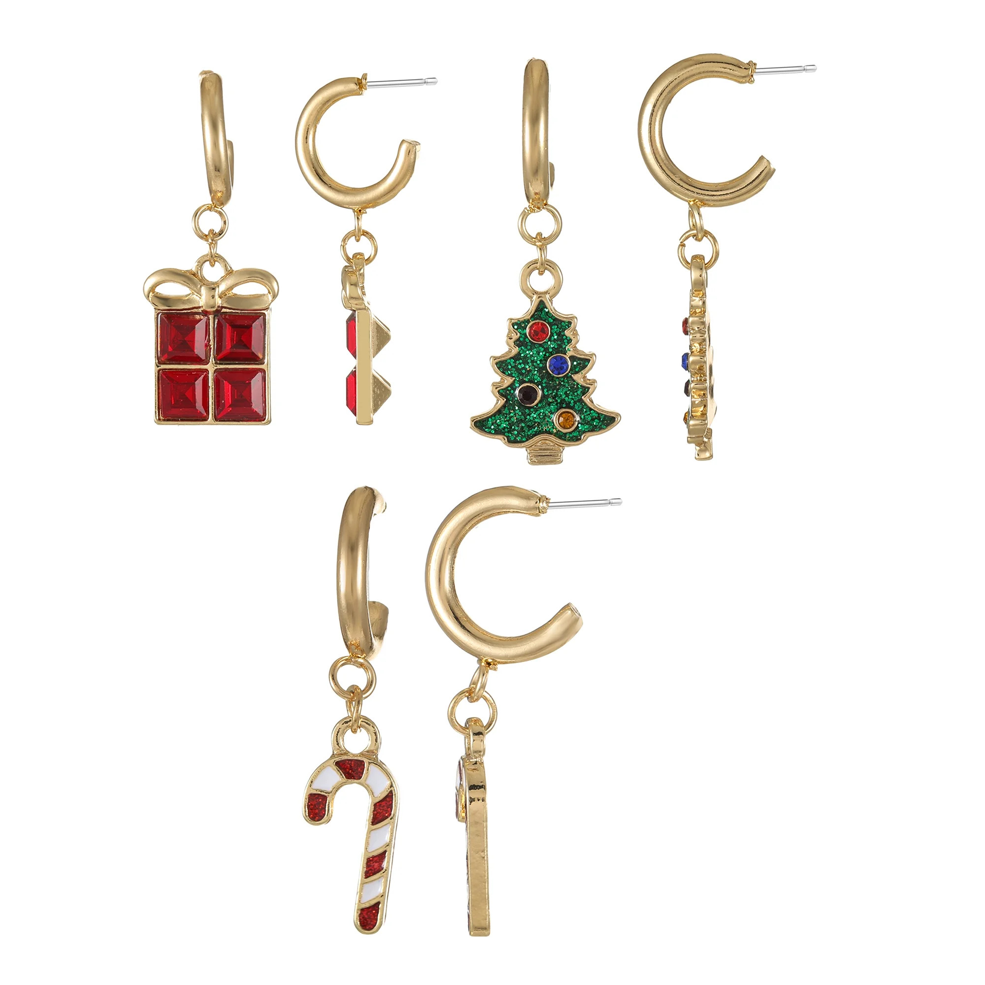 Holday Time Goldtone Hoop Earrings with Charms, 3 Pairs | Walmart (US)