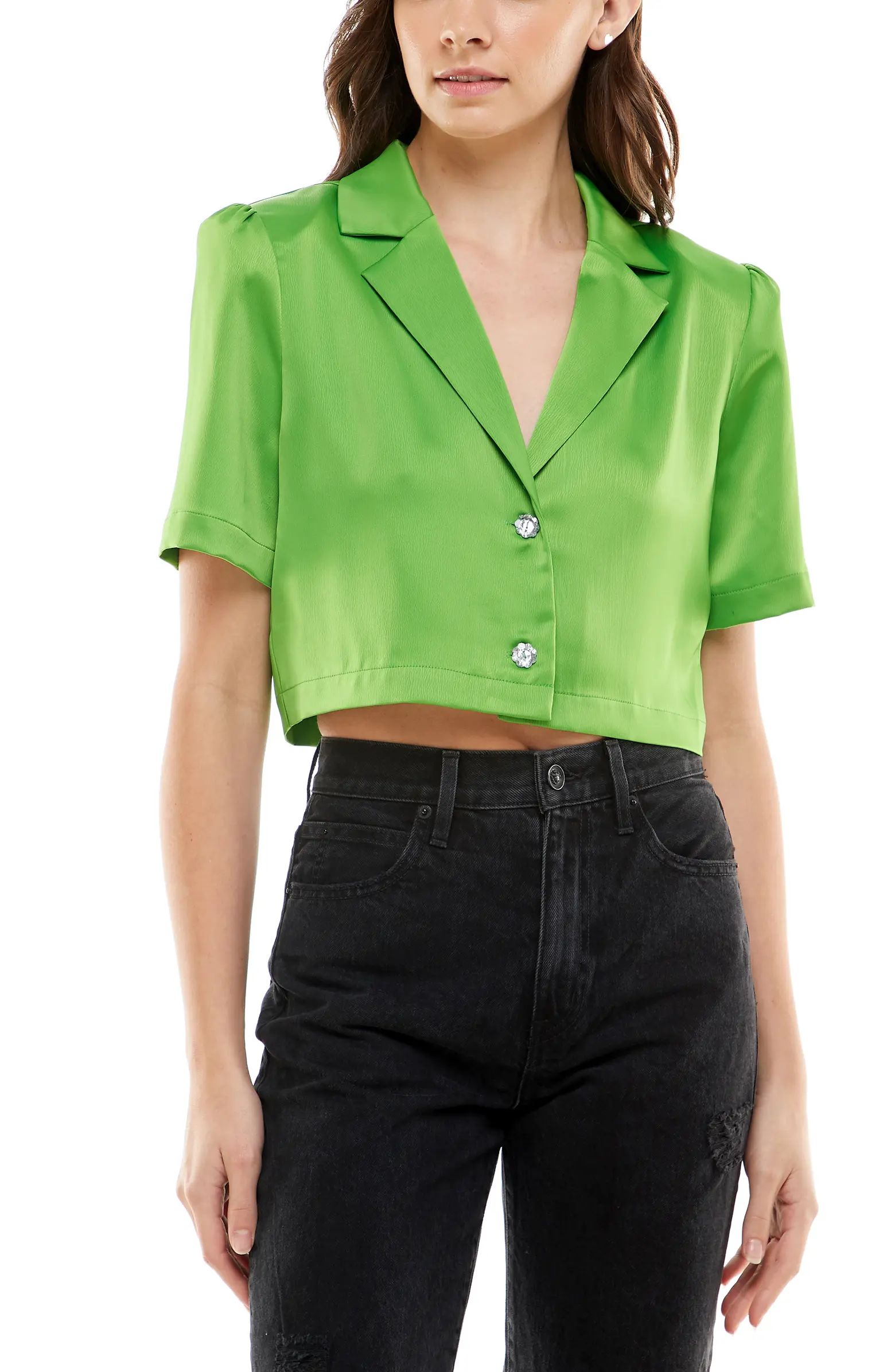 WAYF Roxbury Satin Crop Button-Up Shirt | Nordstrom | Nordstrom