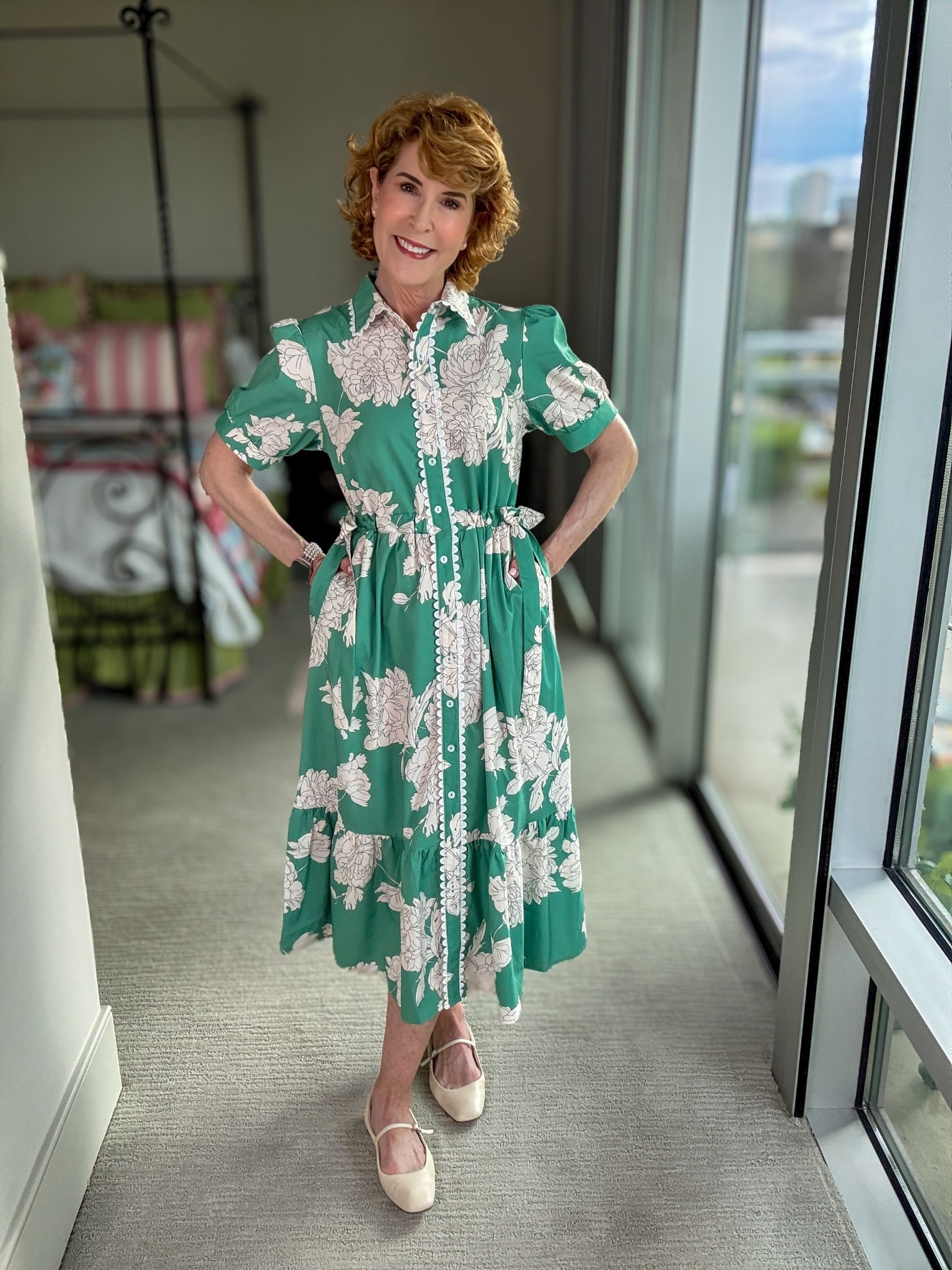 This romantic floral shirt dress is light, breezy, and full of charming details like puff sleeves and scallop trim along the collar and placket. The adjustable side ties create a flattering cinched waist, and it also has pockets and a full button front. I paired it with comfortable leather Mary Jane flats, pearl studs, and an affordable pearl watchband for a timeless look.

#LTKSeasonal #LTKOver40 #LTKootd