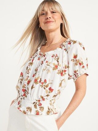 Puff-Sleeve Smocked Printed Blouse for Women | Old Navy (US)