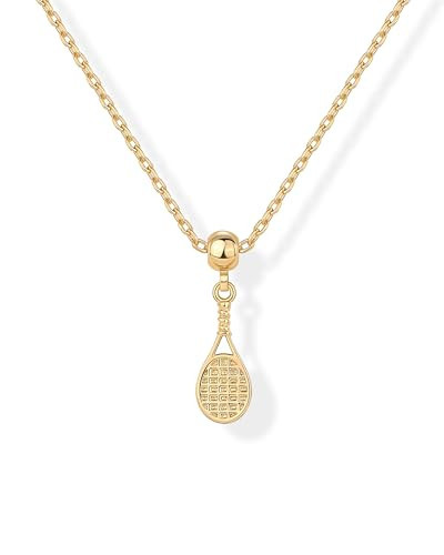 PAVOI 14K Yellow Gold Plated Cute Cubic Zirconia Pendant Necklaces with Charms Set, Hypoallergenic Adjustable Chain Dainty Gold Charm Necklace for Women, Trendy Sports Tennis Racket Pendant Gift | Amazon (US)