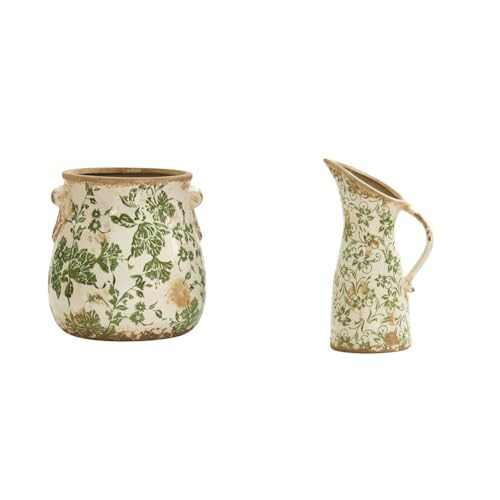 6.5in Tuscan Ceramic Green Floral Print Planter and Pitcher Vase Set | Amazon (US)