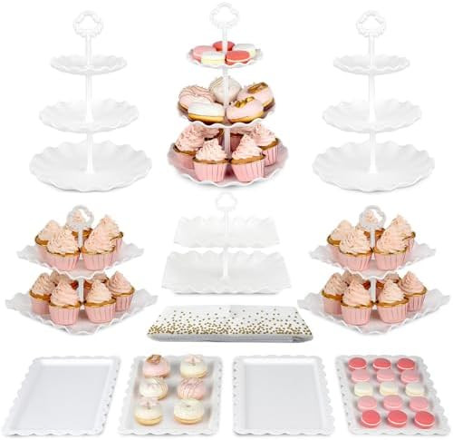 Pack of 10 NWK Cake Stand Set, with 3 x Two-Tier and 3 x Three-Tier Cupcake Stands, 4 x Appetizer... | Amazon (US)