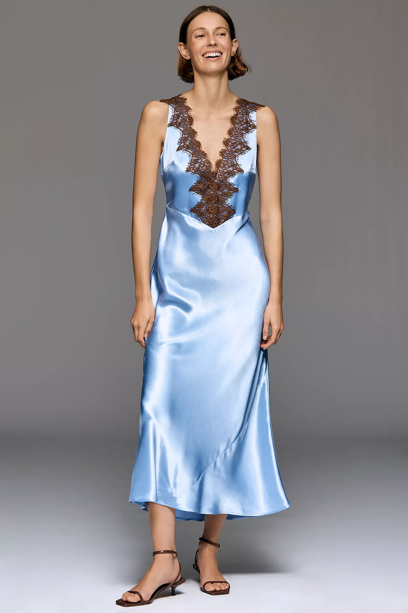 By Anthropologie Lace V-Neck Midi Slip Dress | Anthropologie (US)