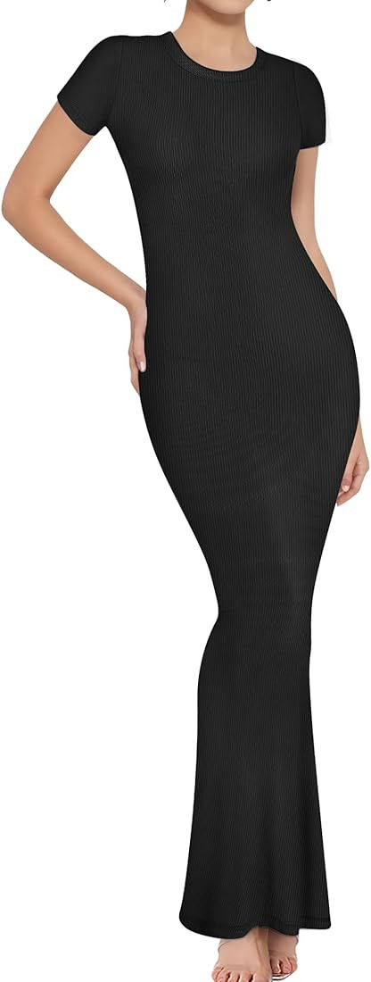 Buauty Women Bodycon Dresses Ribbed Maxi Dresses Basic Summer Casual Long Dress Black Wedding Gue... | Amazon (US)