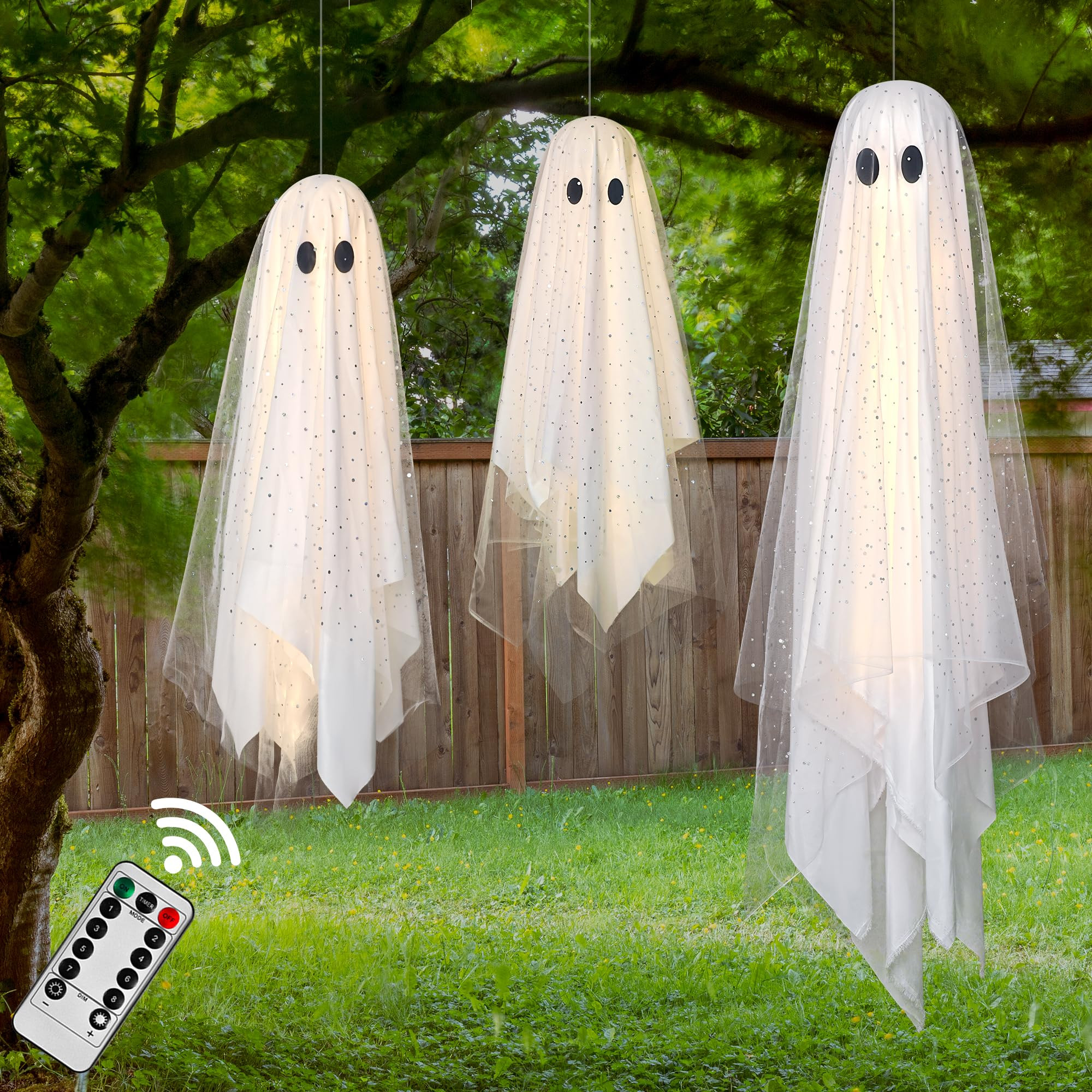AYGXU Halloween Decorations outdoor/indoor-3pcs Hanging Ghost Decor with Light,Halloween Ornament... | Amazon (US)
